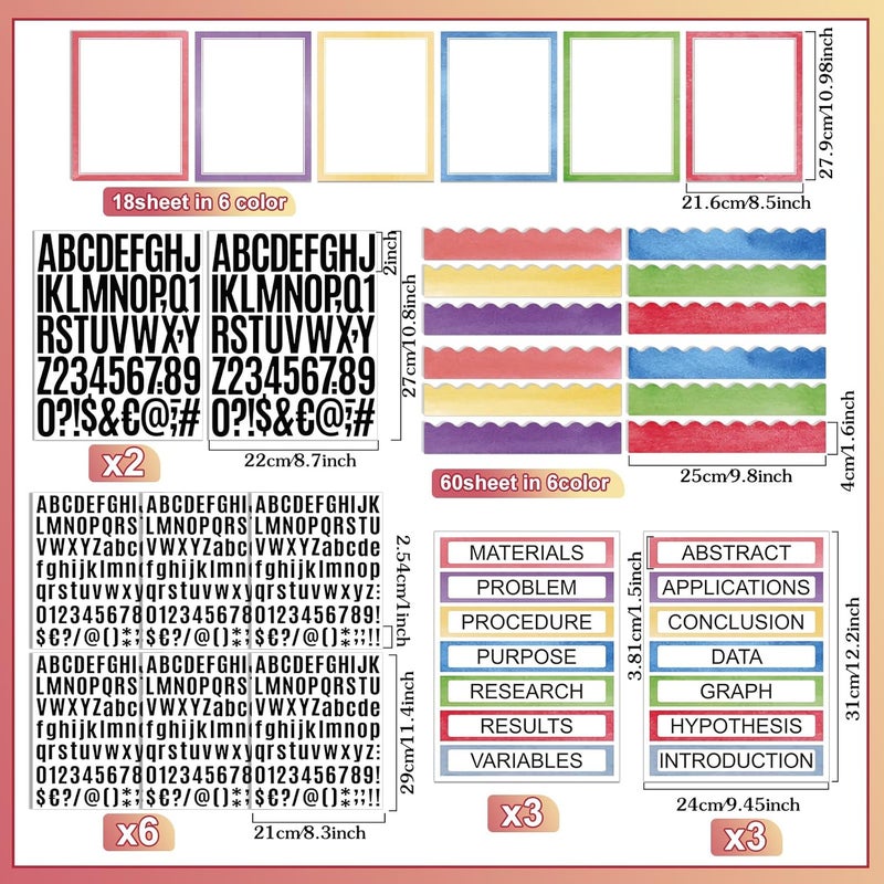 Sinload 92 Pcs Science Fair Board Supplies 60 Trim Scalloped Poster Boards 18 Presentation Subtitles 6 Project Titles 8 Letter Sticker for Classroom Display Boards(Pastel) - Image 2